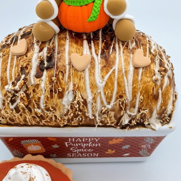 Pumpkin Spice Fake Bread & Tart Set with Gingerbread, Fall Tiered Tray Decor - Picture 3 of 7